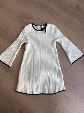 H&M Cream Ribbed Knit Dress with Black Trim